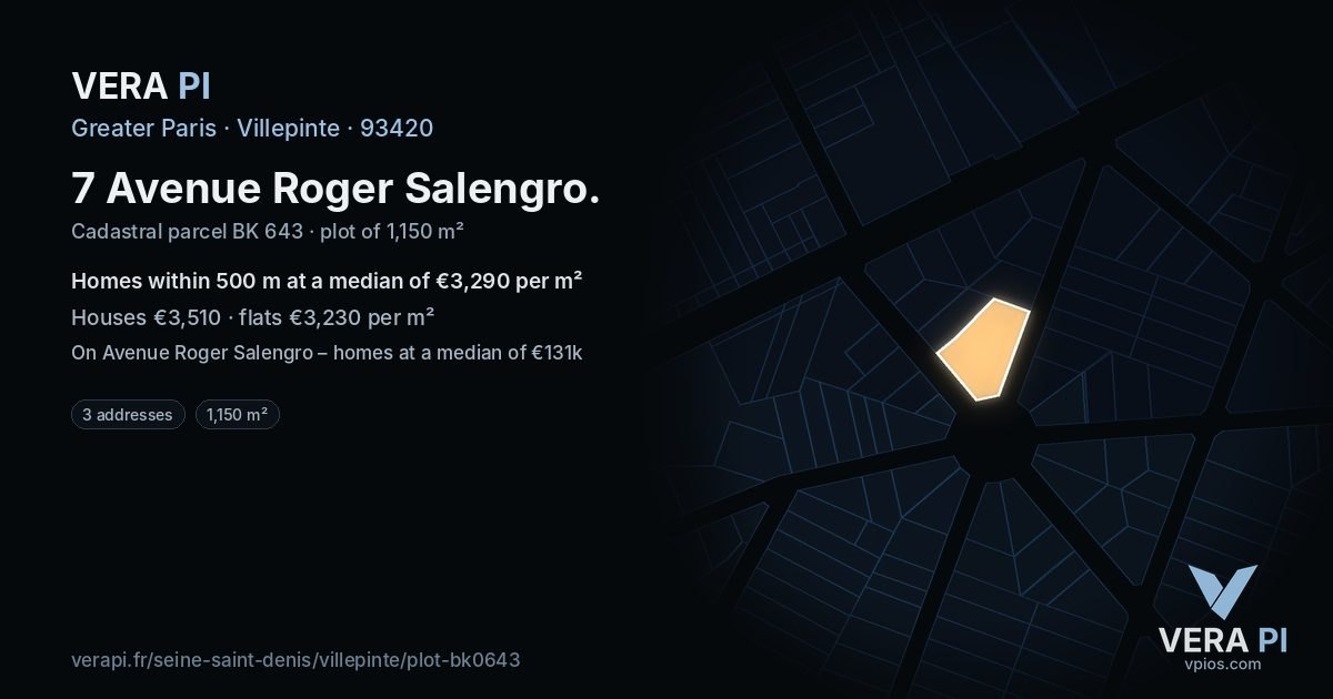 7 Avenue Roger Salengro, Villepinte at night – the plot lit, the parcels around coloured by the prices near them