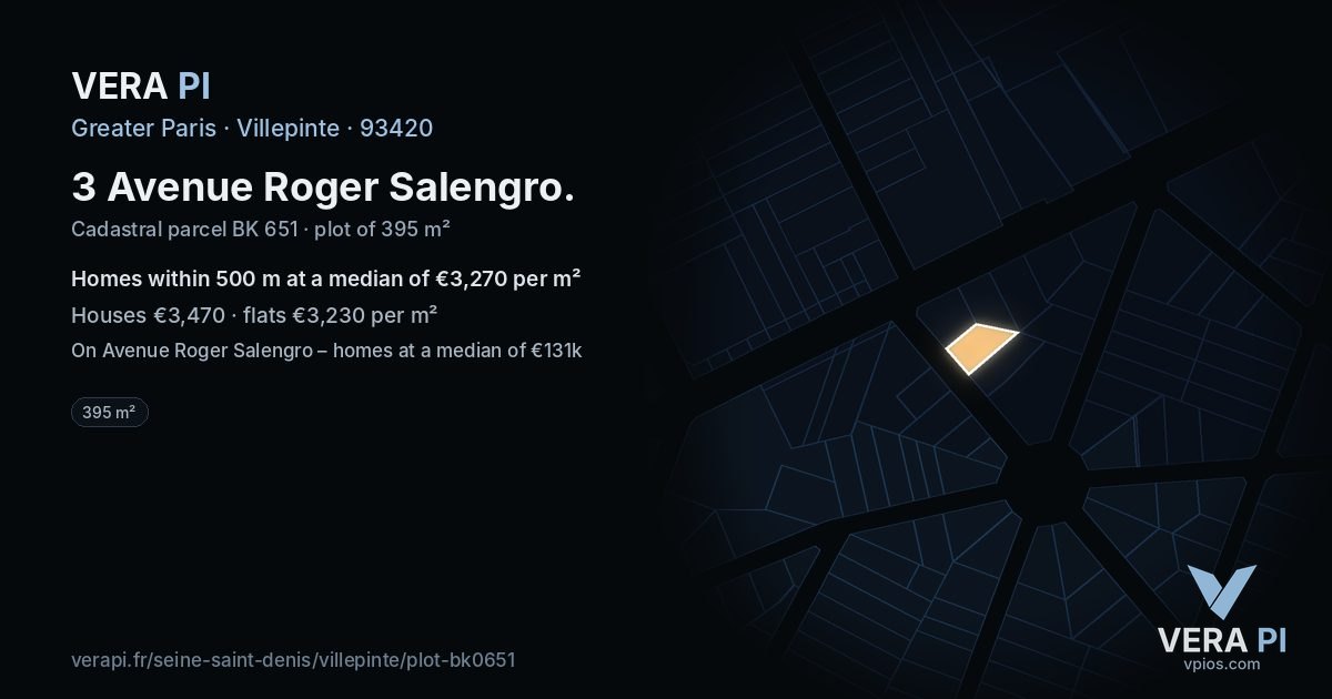 3 Avenue Roger Salengro, Villepinte at night – the plot lit, the parcels around coloured by the prices near them