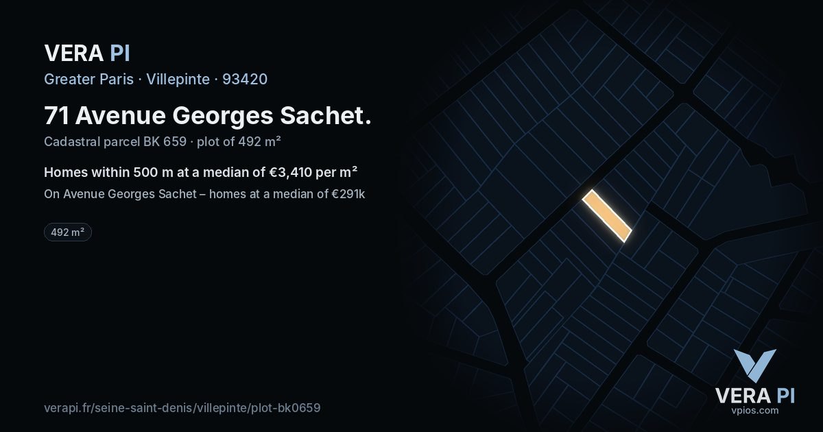 71 Avenue Georges Sachet, Villepinte at night – the plot lit, the parcels around coloured by the prices near them
