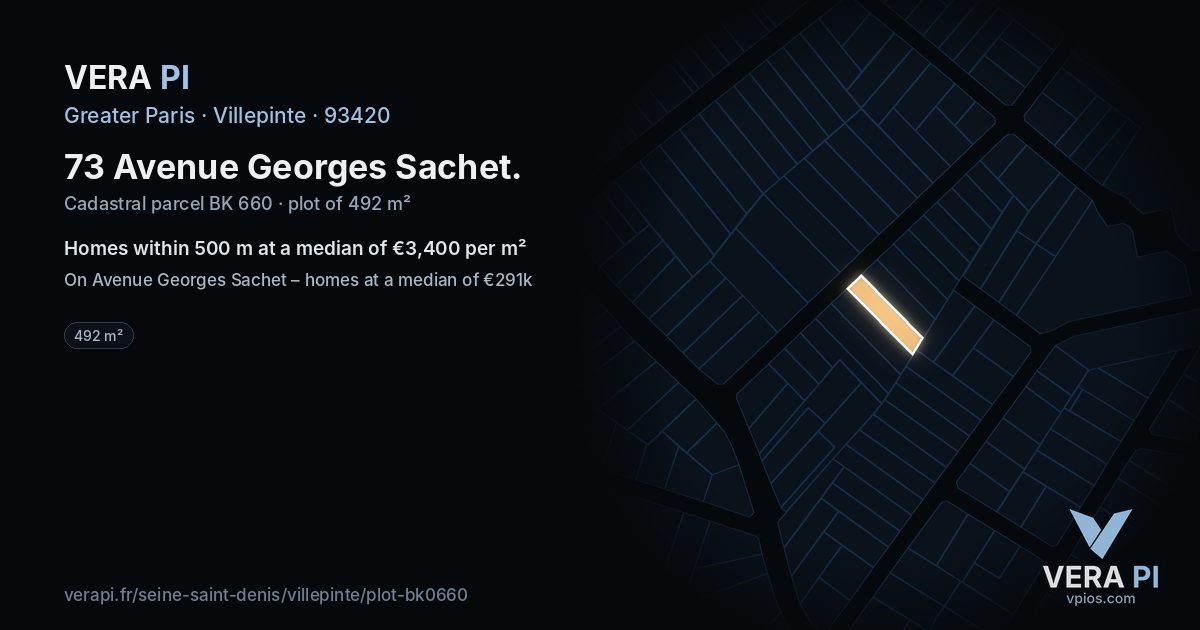 73 Avenue Georges Sachet, Villepinte at night – the plot lit, the parcels around coloured by the prices near them