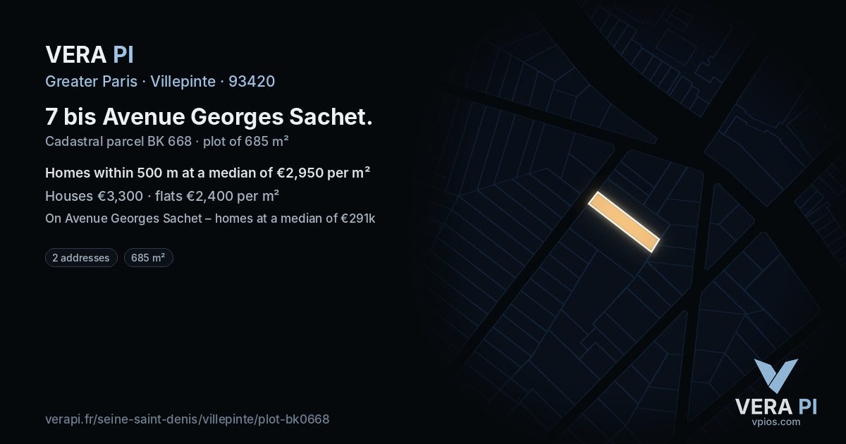 7 bis Avenue Georges Sachet, Villepinte at night – the plot lit, the parcels around coloured by the prices near them