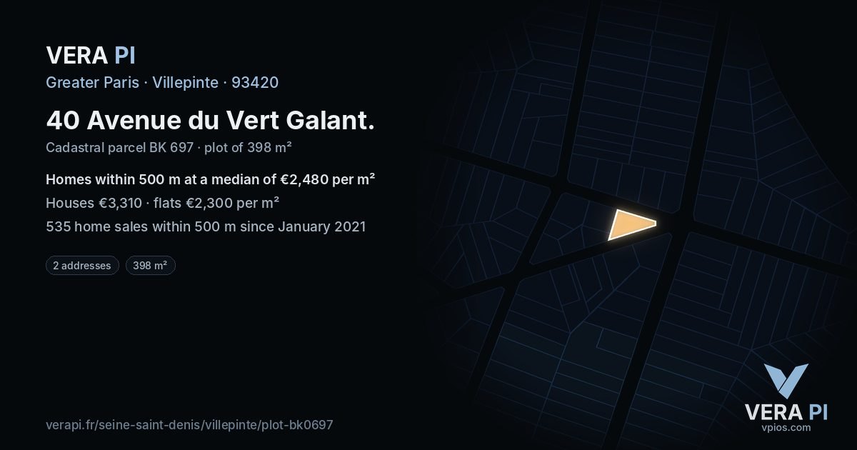 40 Avenue du Vert Galant, Villepinte at night – the plot lit, the parcels around coloured by the prices near them