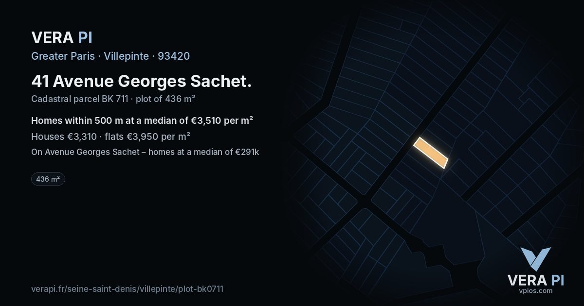 41 Avenue Georges Sachet, Villepinte at night – the plot lit, the parcels around coloured by the prices near them