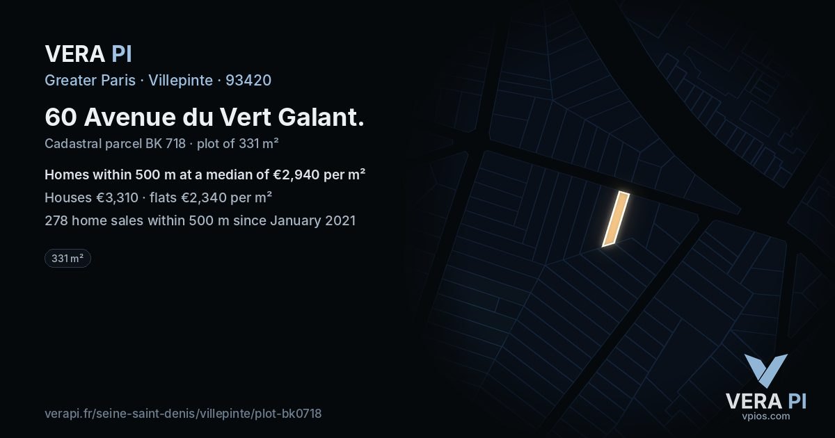 60 Avenue du Vert Galant, Villepinte at night – the plot lit, the parcels around coloured by the prices near them