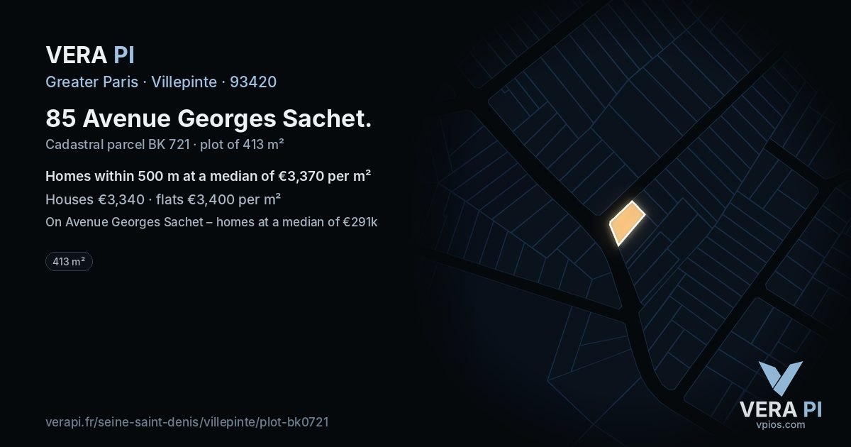 85 Avenue Georges Sachet, Villepinte at night – the plot lit, the parcels around coloured by the prices near them