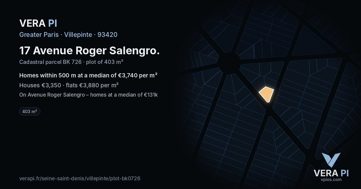 17 Avenue Roger Salengro, Villepinte at night – the plot lit, the parcels around coloured by the prices near them