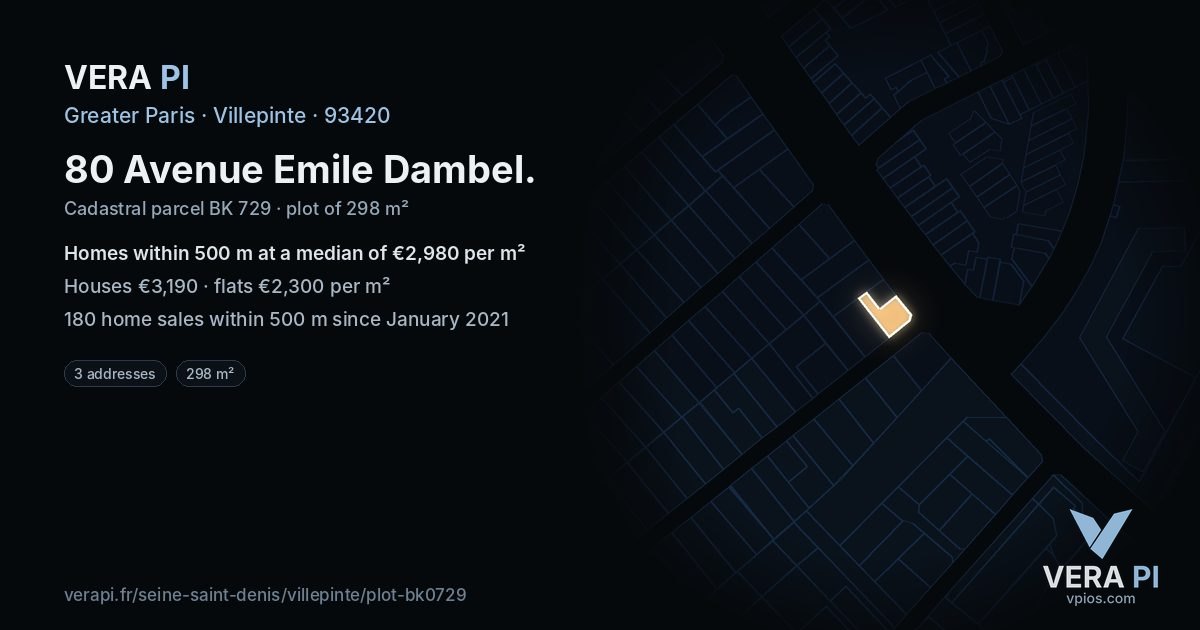 80 Avenue Emile Dambel, Villepinte at night – the plot lit, the parcels around coloured by the prices near them