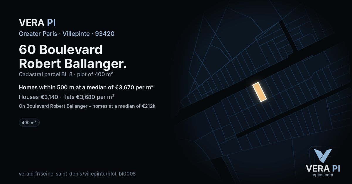 60 Boulevard Robert Ballanger, Villepinte at night – the plot lit, the parcels around coloured by the prices near them