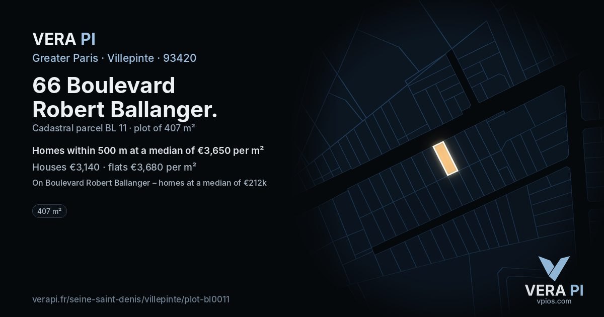 66 Boulevard Robert Ballanger, Villepinte at night – the plot lit, the parcels around coloured by the prices near them
