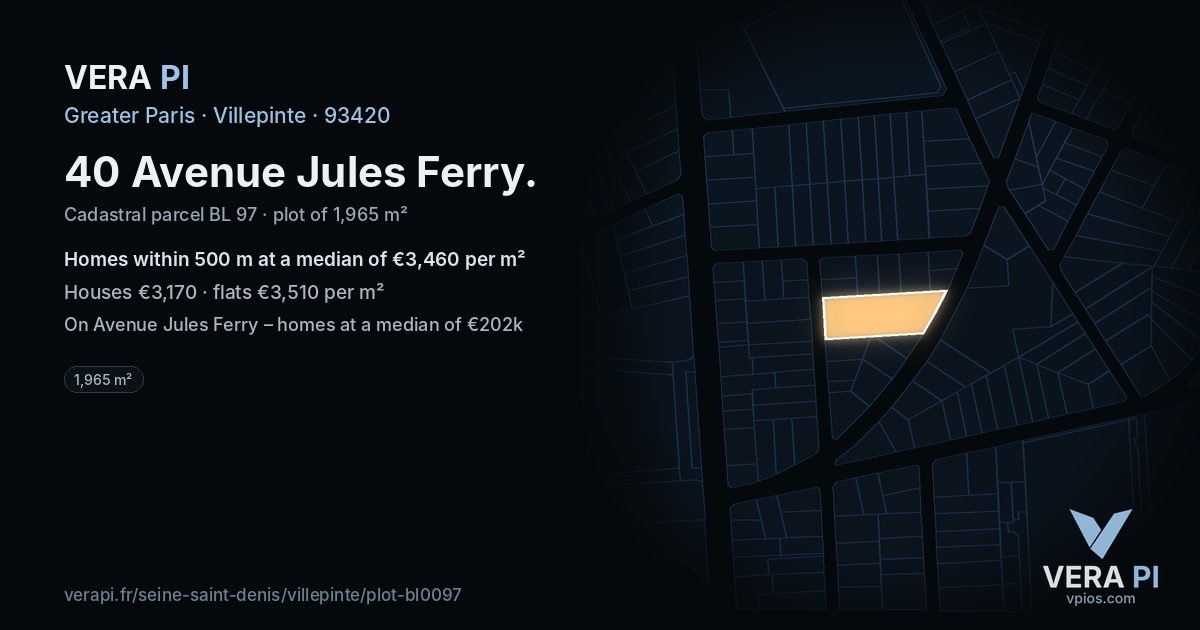 40 Avenue Jules Ferry, Villepinte at night – the plot lit, the parcels around coloured by the prices near them