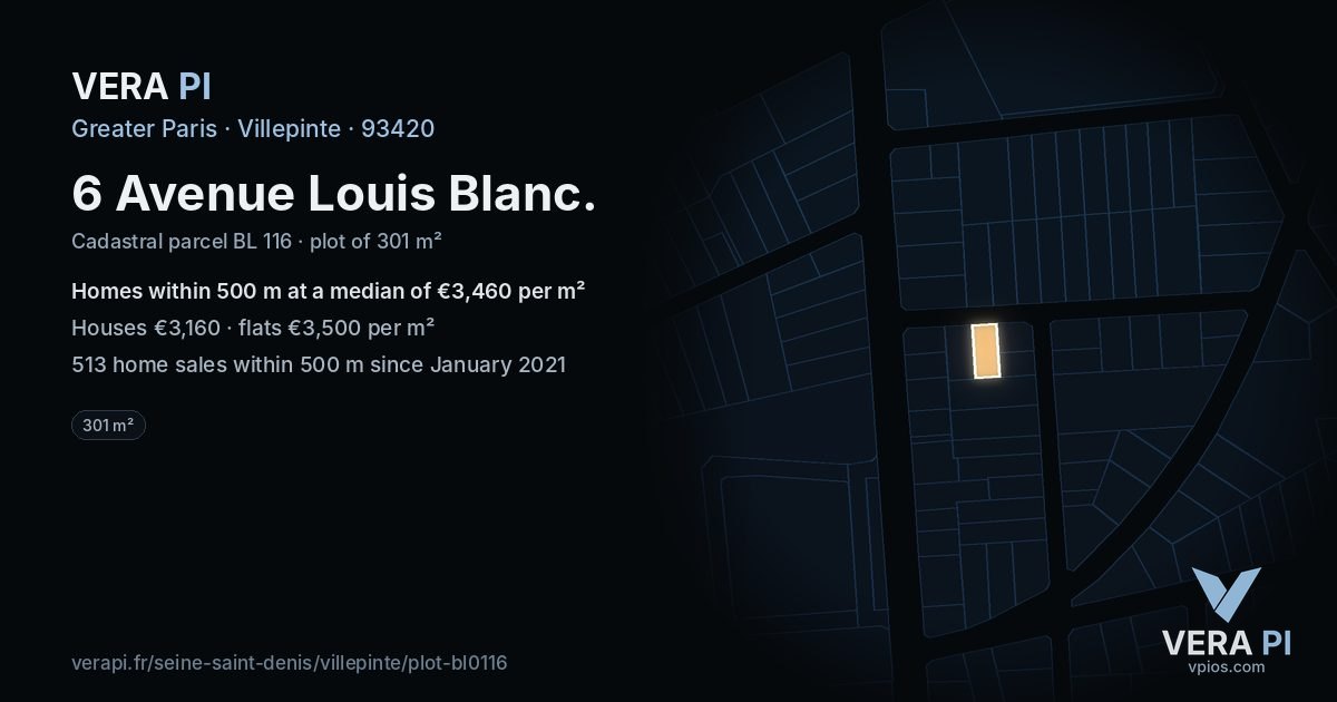 6 Avenue Louis Blanc, Villepinte at night – the plot lit, the parcels around coloured by the prices near them