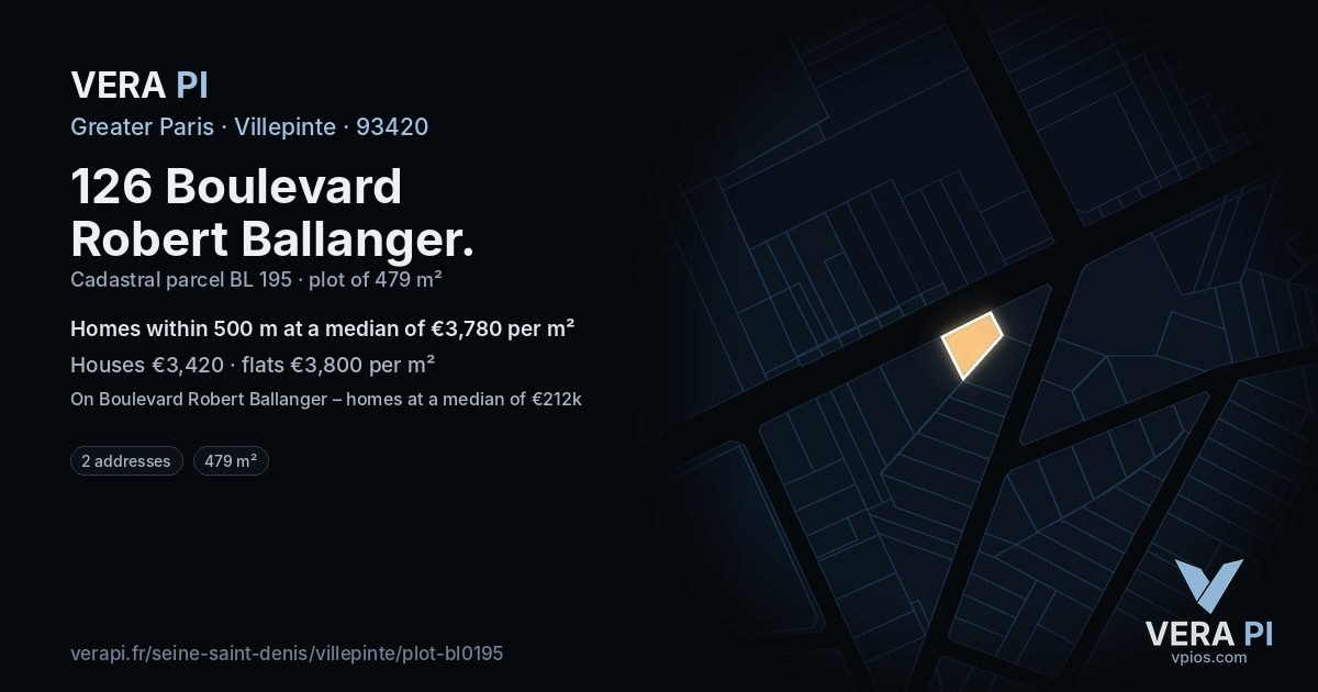 126 Boulevard Robert Ballanger, Villepinte at night – the plot lit, the parcels around coloured by the prices near them