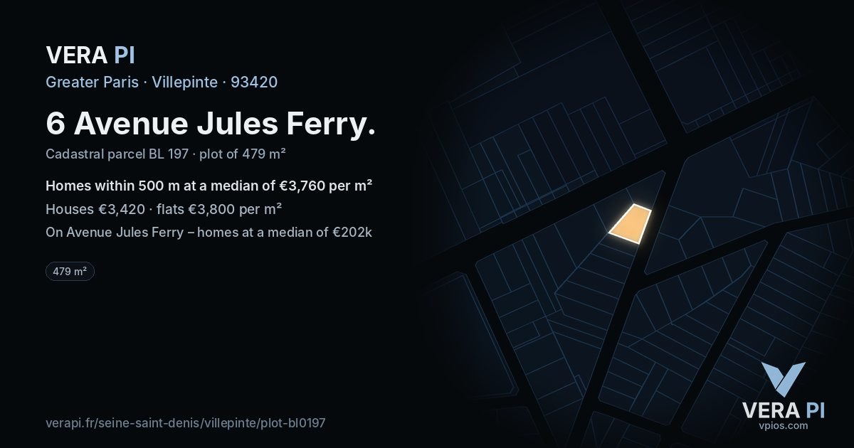 6 Avenue Jules Ferry, Villepinte at night – the plot lit, the parcels around coloured by the prices near them