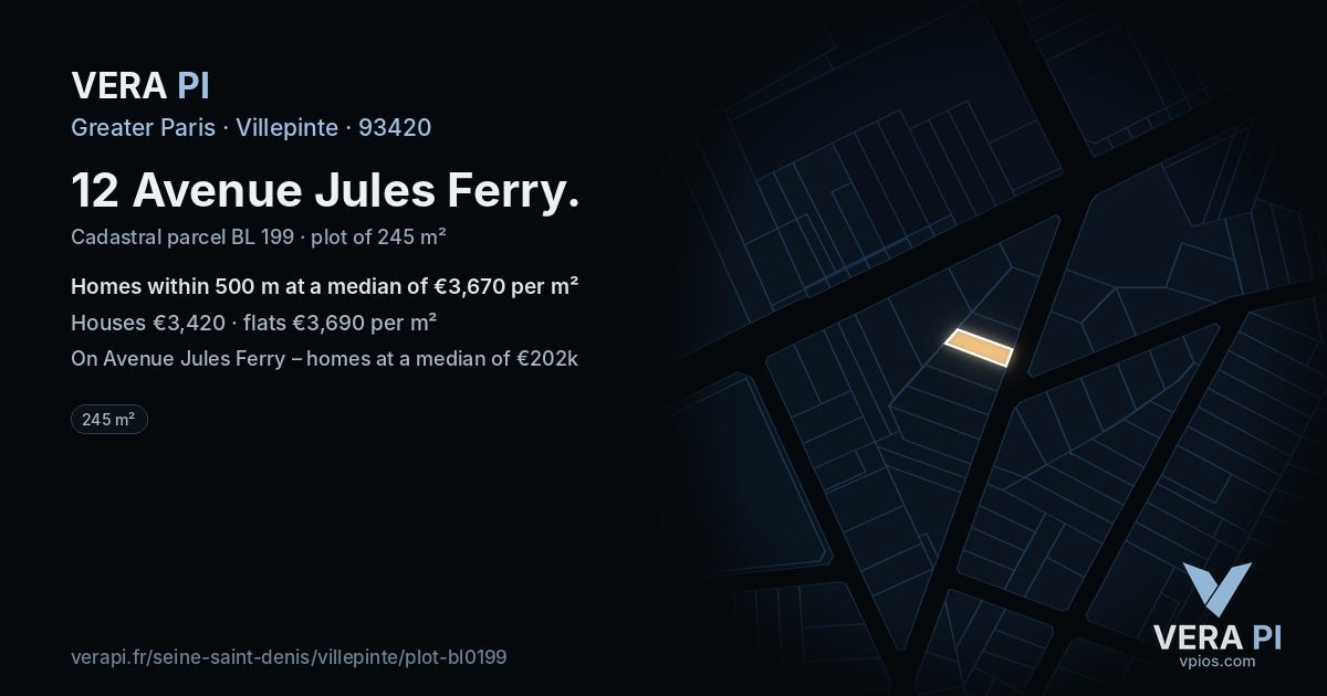 12 Avenue Jules Ferry, Villepinte at night – the plot lit, the parcels around coloured by the prices near them
