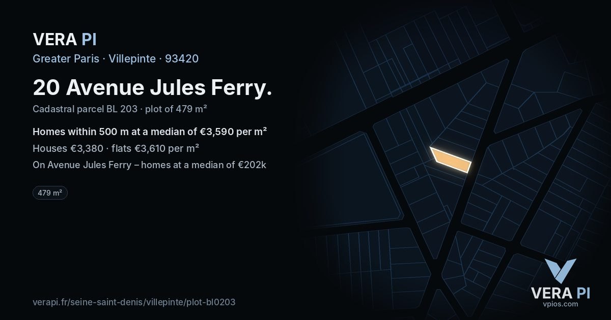 20 Avenue Jules Ferry, Villepinte at night – the plot lit, the parcels around coloured by the prices near them