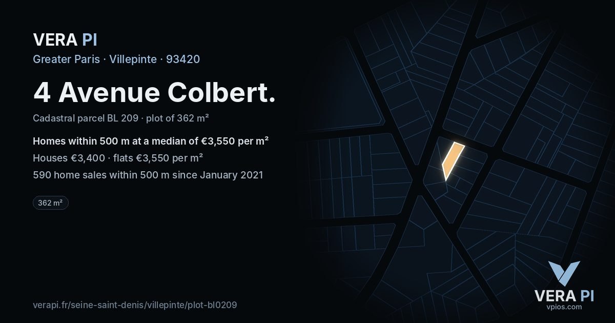 4 Avenue Colbert, Villepinte at night – the plot lit, the parcels around coloured by the prices near them