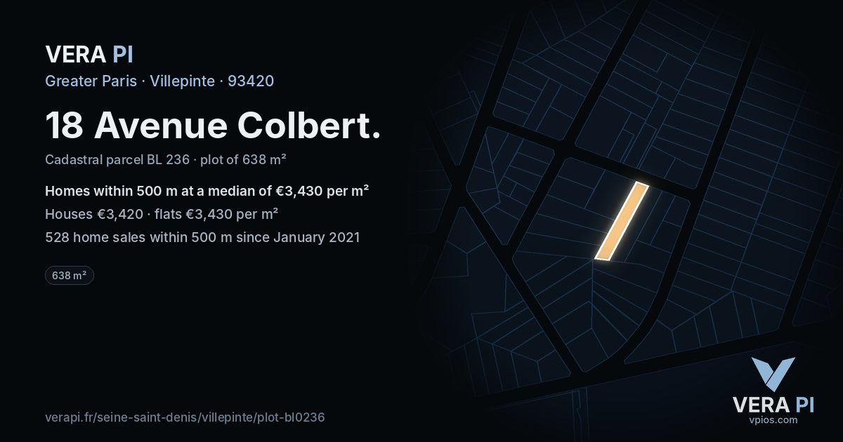 18 Avenue Colbert, Villepinte at night – the plot lit, the parcels around coloured by the prices near them