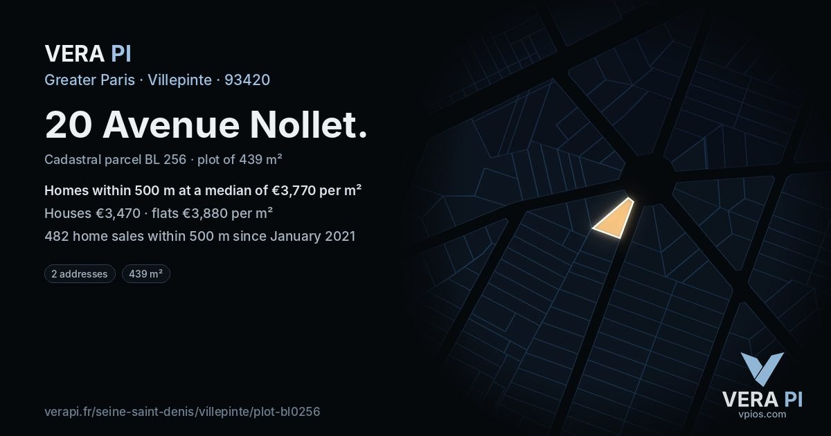 20 Avenue Nollet, Villepinte at night – the plot lit, the parcels around coloured by the prices near them