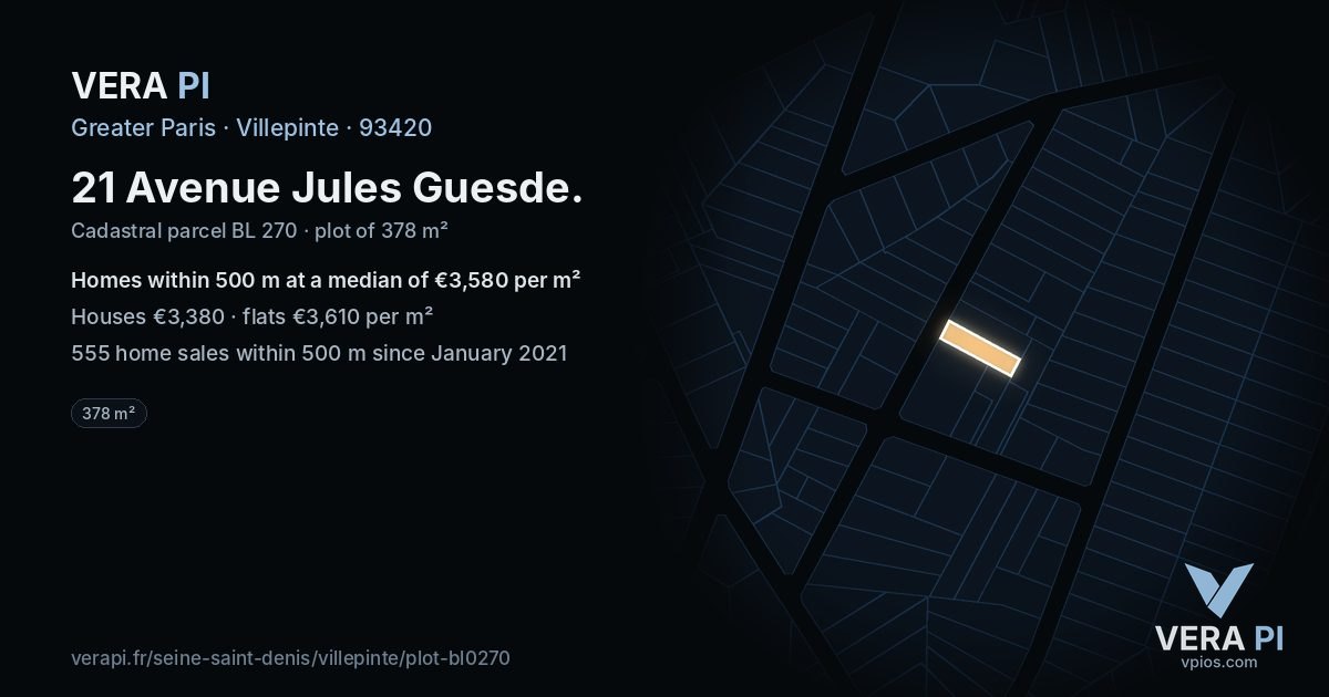 21 Avenue Jules Guesde, Villepinte at night – the plot lit, the parcels around coloured by the prices near them