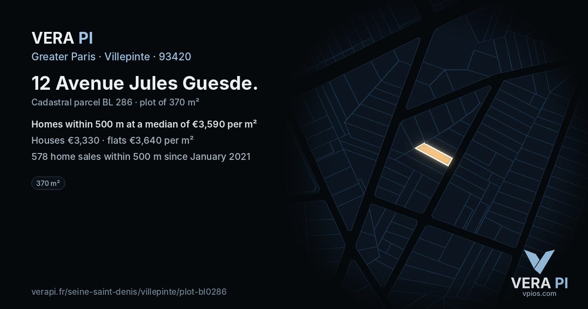12 Avenue Jules Guesde, Villepinte at night – the plot lit, the parcels around coloured by the prices near them