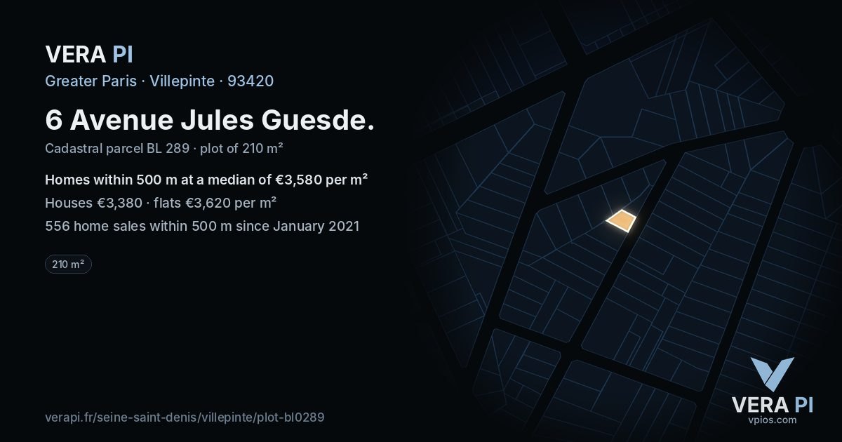 6 Avenue Jules Guesde, Villepinte at night – the plot lit, the parcels around coloured by the prices near them