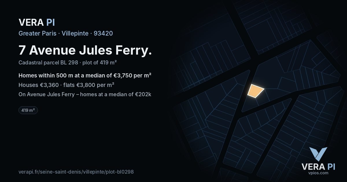 7 Avenue Jules Ferry, Villepinte at night – the plot lit, the parcels around coloured by the prices near them