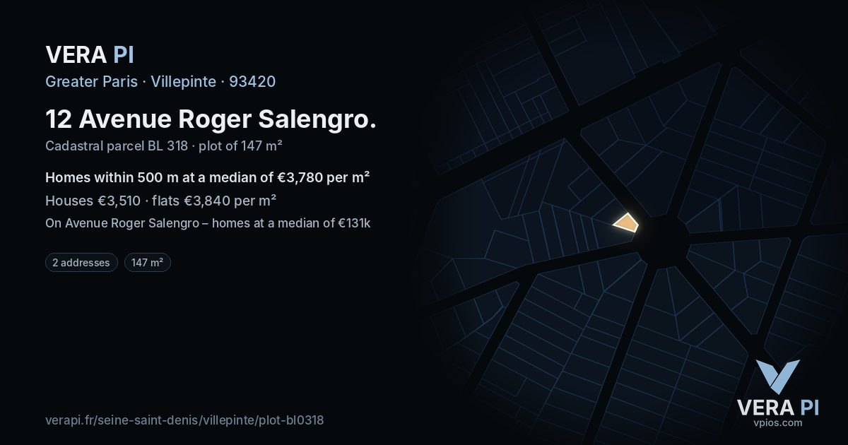 12 Avenue Roger Salengro, Villepinte at night – the plot lit, the parcels around coloured by the prices near them
