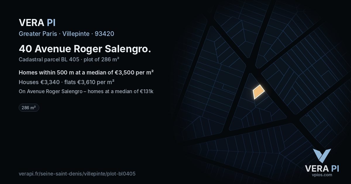 40 Avenue Roger Salengro, Villepinte at night – the plot lit, the parcels around coloured by the prices near them