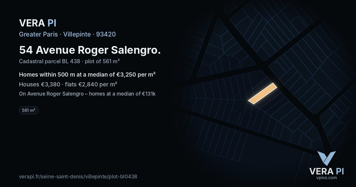 54 Avenue Roger Salengro, Villepinte at night – the plot lit, the parcels around coloured by the prices near them