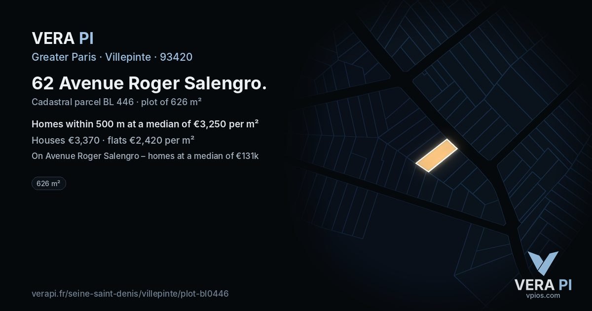 62 Avenue Roger Salengro, Villepinte at night – the plot lit, the parcels around coloured by the prices near them