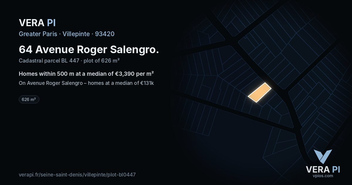 64 Avenue Roger Salengro, Villepinte at night – the plot lit, the parcels around coloured by the prices near them