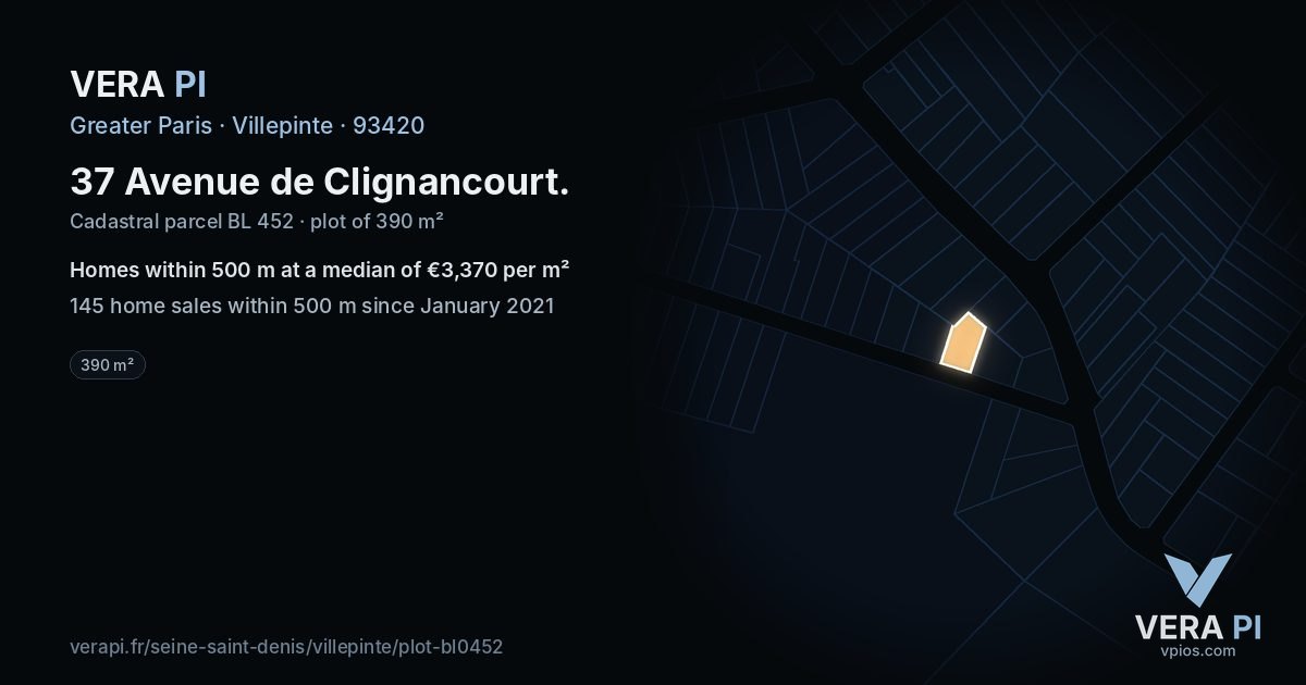 37 Avenue de Clignancourt, Villepinte at night – the plot lit, the parcels around coloured by the prices near them