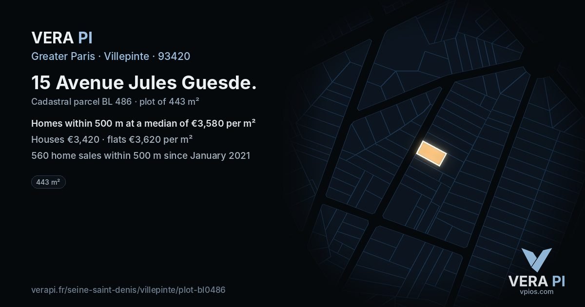 15 Avenue Jules Guesde, Villepinte at night – the plot lit, the parcels around coloured by the prices near them