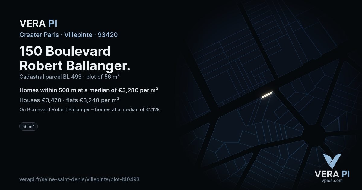 150 Boulevard Robert Ballanger, Villepinte at night – the plot lit, the parcels around coloured by the prices near them