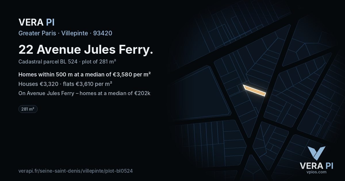 22 Avenue Jules Ferry, Villepinte at night – the plot lit, the parcels around coloured by the prices near them