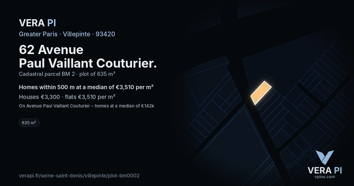 62 Avenue Paul Vaillant Couturier, Villepinte at night – the plot lit, the parcels around coloured by the prices near them
