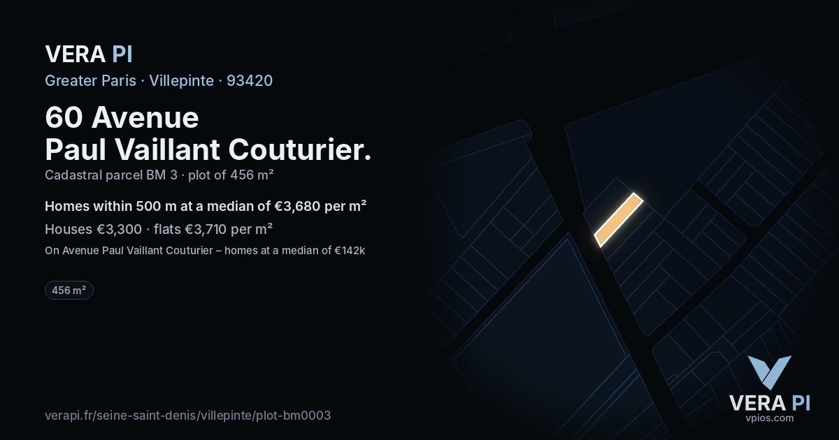 60 Avenue Paul Vaillant Couturier, Villepinte at night – the plot lit, the parcels around coloured by the prices near them
