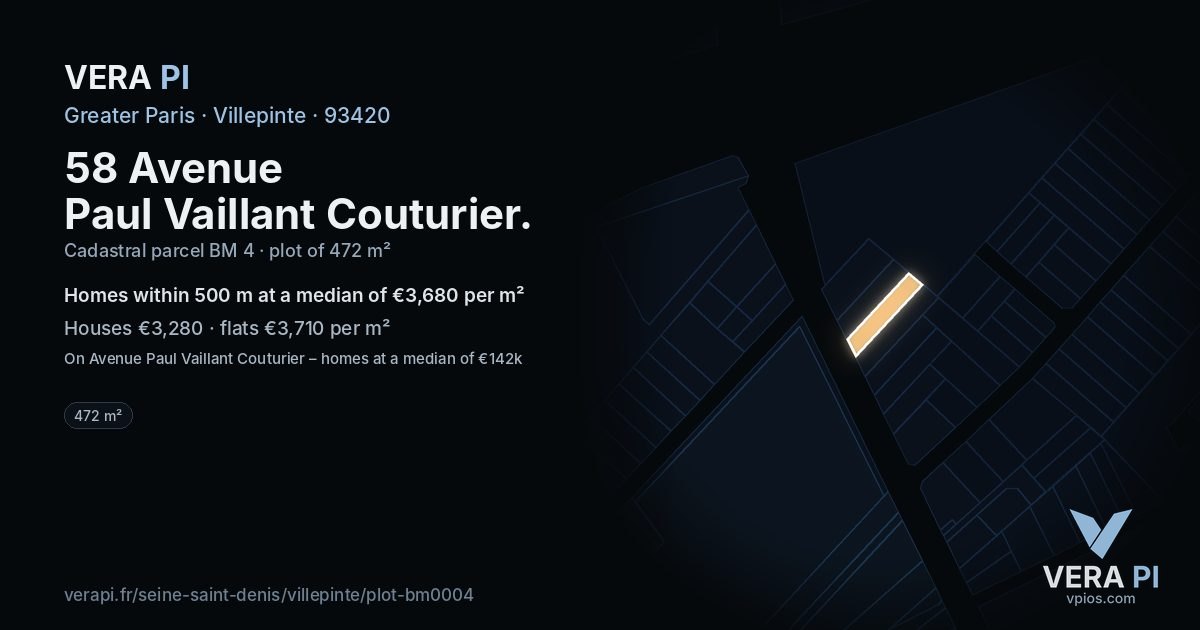 58 Avenue Paul Vaillant Couturier, Villepinte at night – the plot lit, the parcels around coloured by the prices near them