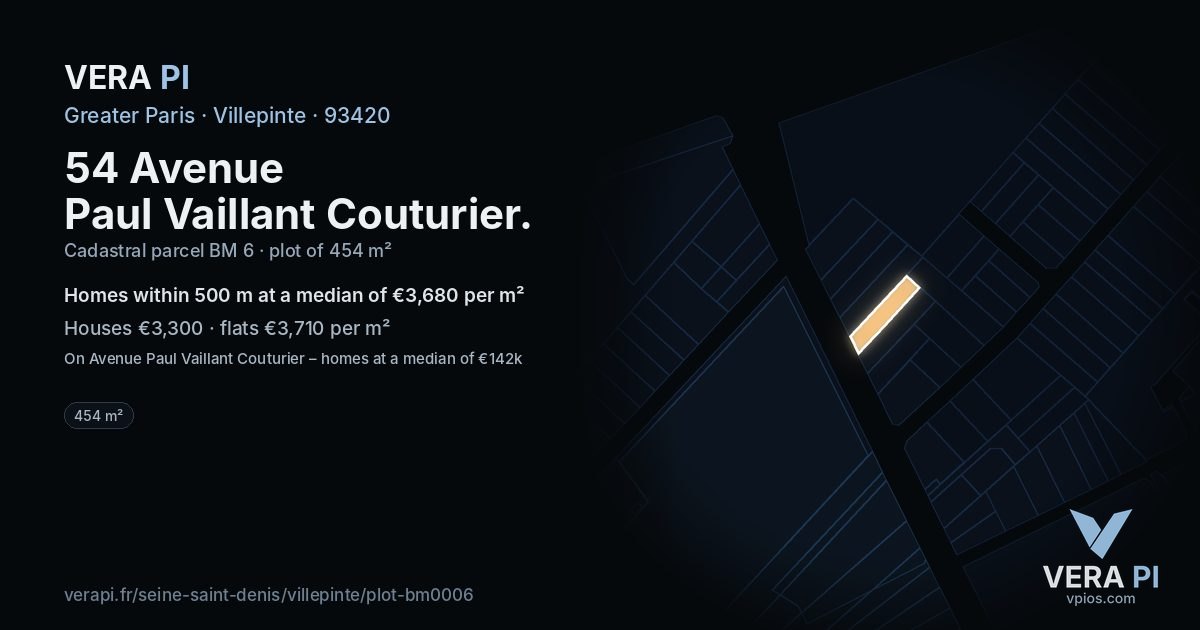 54 Avenue Paul Vaillant Couturier, Villepinte at night – the plot lit, the parcels around coloured by the prices near them