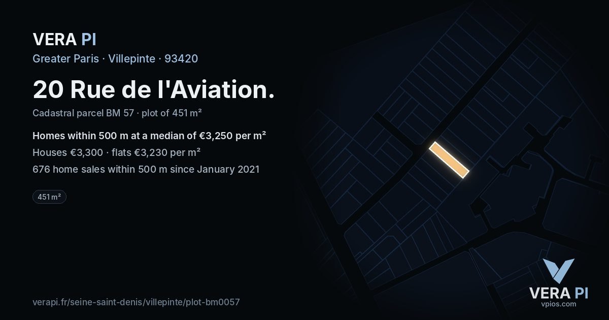 20 Rue de l'Aviation, Villepinte at night – the plot lit, the parcels around coloured by the prices near them
