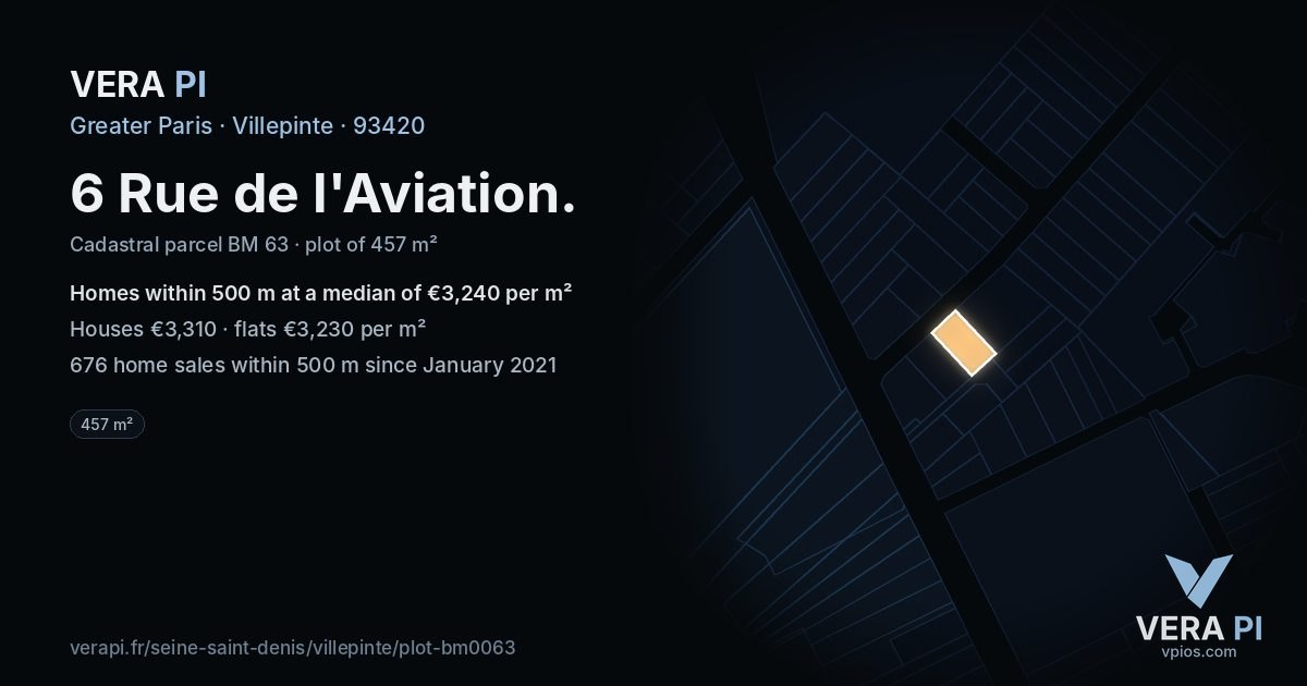 6 Rue de l'Aviation, Villepinte at night – the plot lit, the parcels around coloured by the prices near them