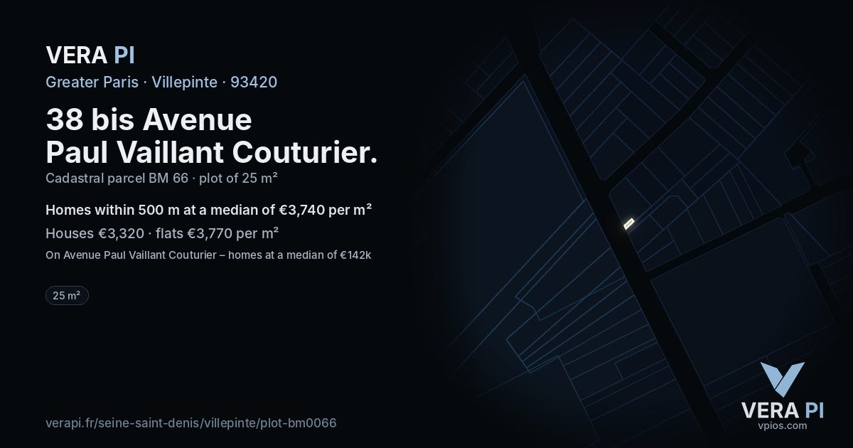 38 bis Avenue Paul Vaillant Couturier, Villepinte at night – the plot lit, the parcels around coloured by the prices near them