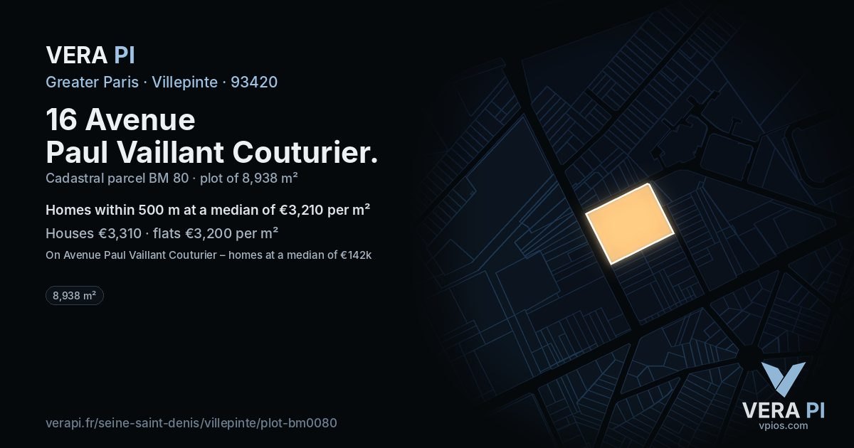 16 Avenue Paul Vaillant Couturier, Villepinte at night – the plot lit, the parcels around coloured by the prices near them