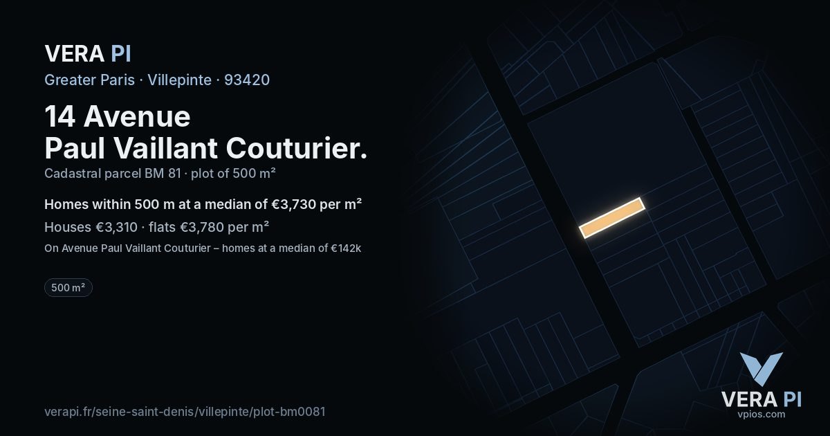 14 Avenue Paul Vaillant Couturier, Villepinte at night – the plot lit, the parcels around coloured by the prices near them