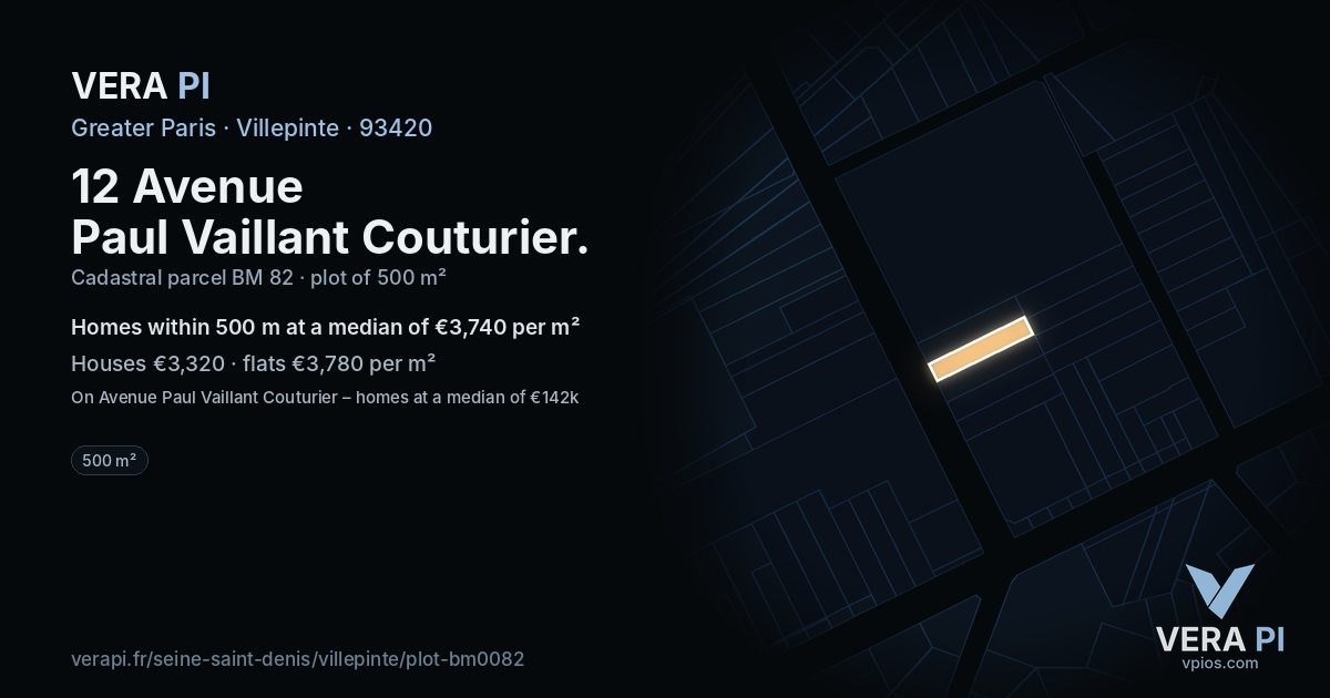 12 Avenue Paul Vaillant Couturier, Villepinte at night – the plot lit, the parcels around coloured by the prices near them
