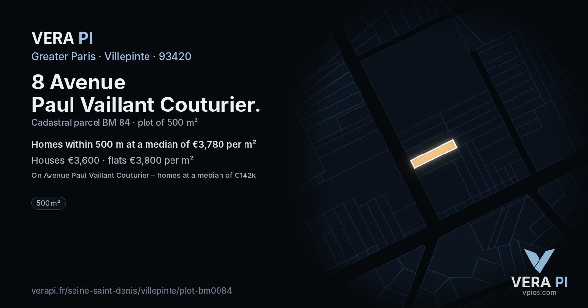 8 Avenue Paul Vaillant Couturier, Villepinte at night – the plot lit, the parcels around coloured by the prices near them