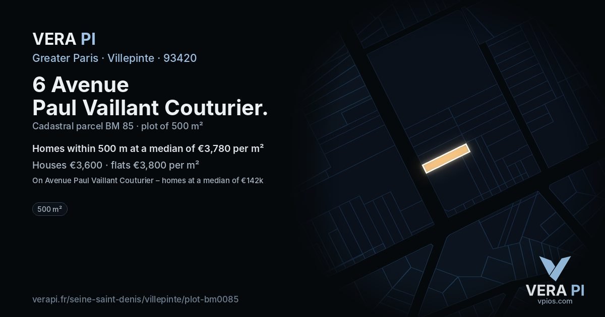 6 Avenue Paul Vaillant Couturier, Villepinte at night – the plot lit, the parcels around coloured by the prices near them