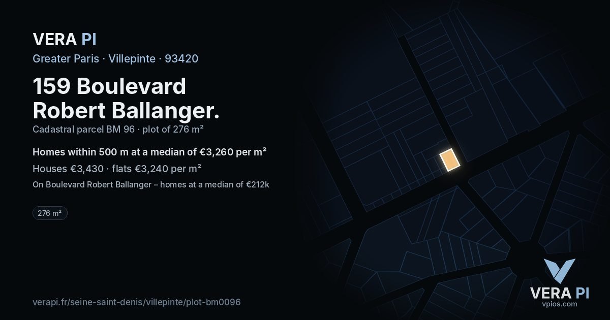 159 Boulevard Robert Ballanger, Villepinte at night – the plot lit, the parcels around coloured by the prices near them