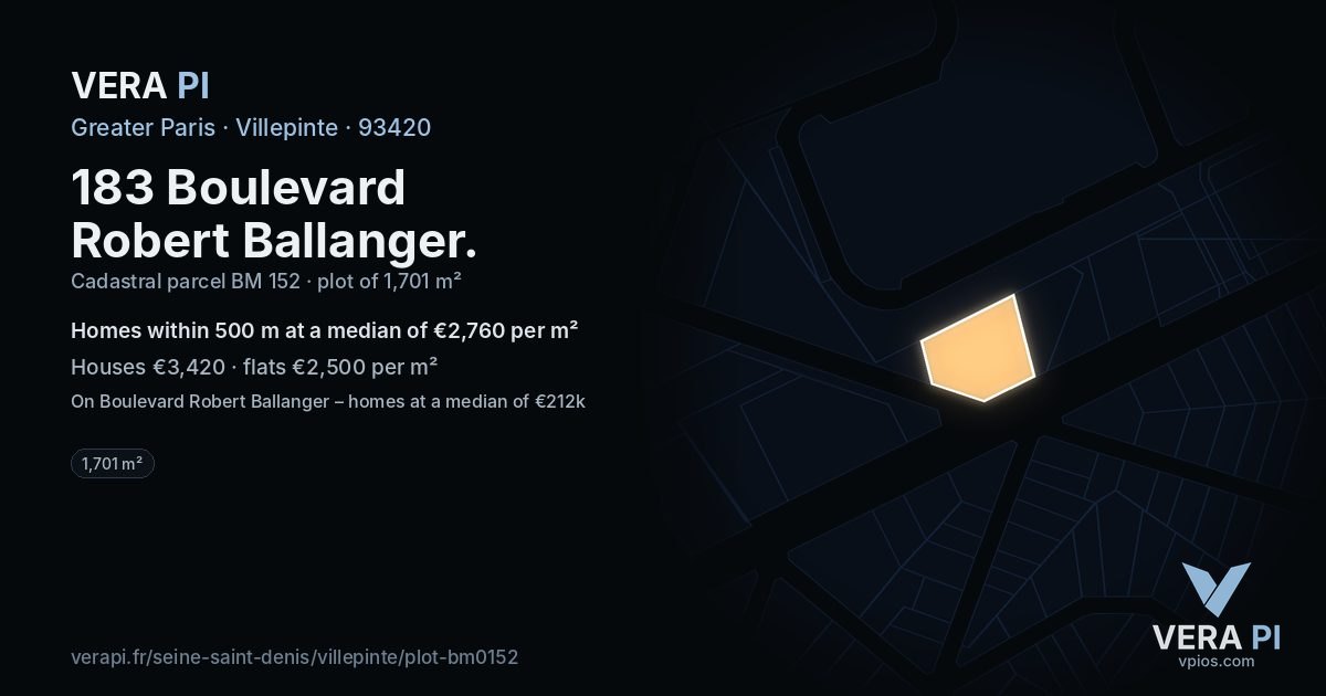 183 Boulevard Robert Ballanger, Villepinte at night – the plot lit, the parcels around coloured by the prices near them