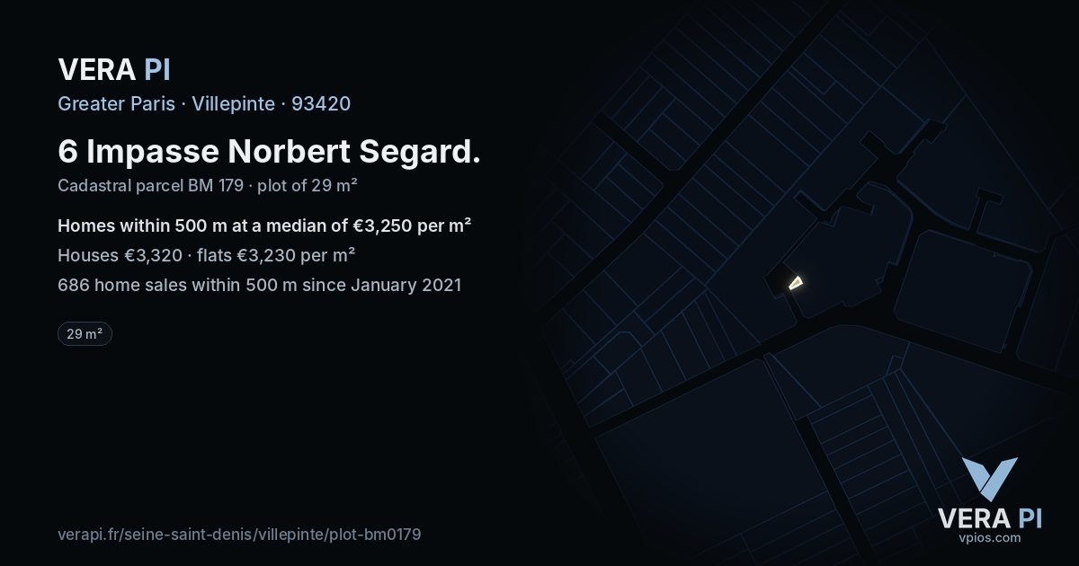 6 Impasse Norbert Segard, Villepinte at night – the plot lit, the parcels around coloured by the prices near them